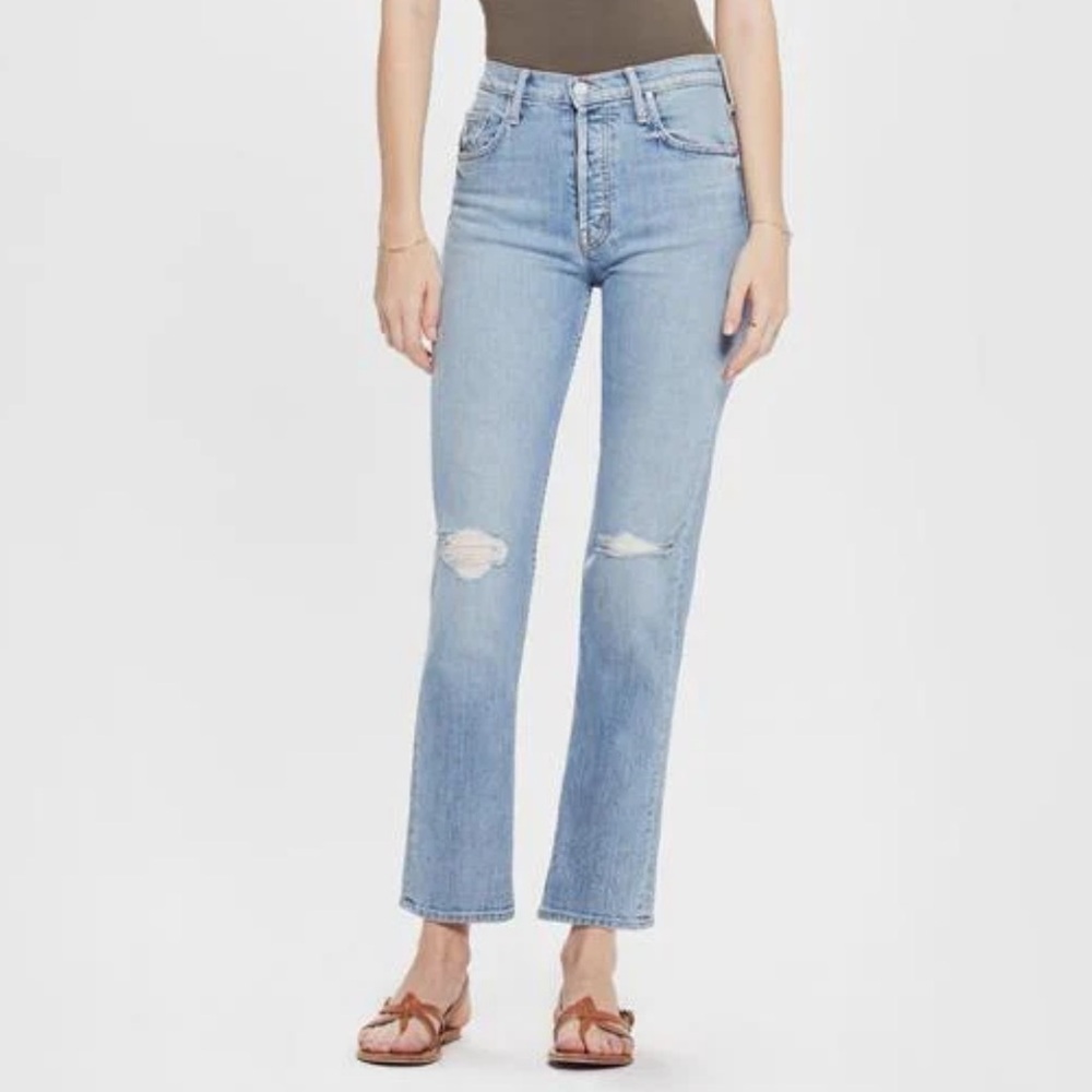MOTHER The Tom Cat Ankle Distressed High Waist Medium Wash Jeans Size 25